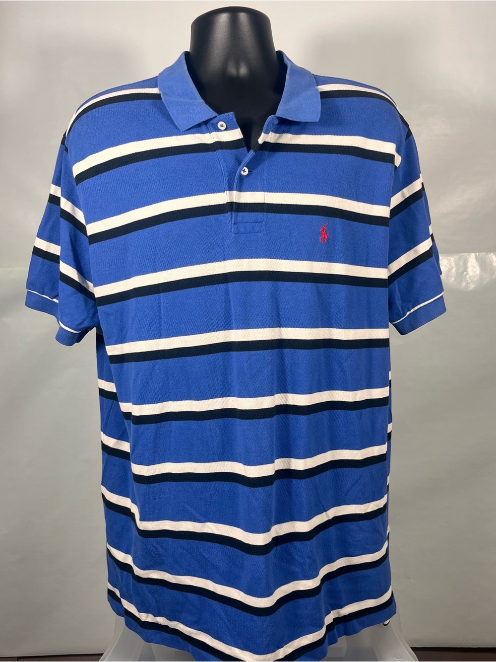 Ralph Lauren Royal Blue Striped Polo with Red Pony
